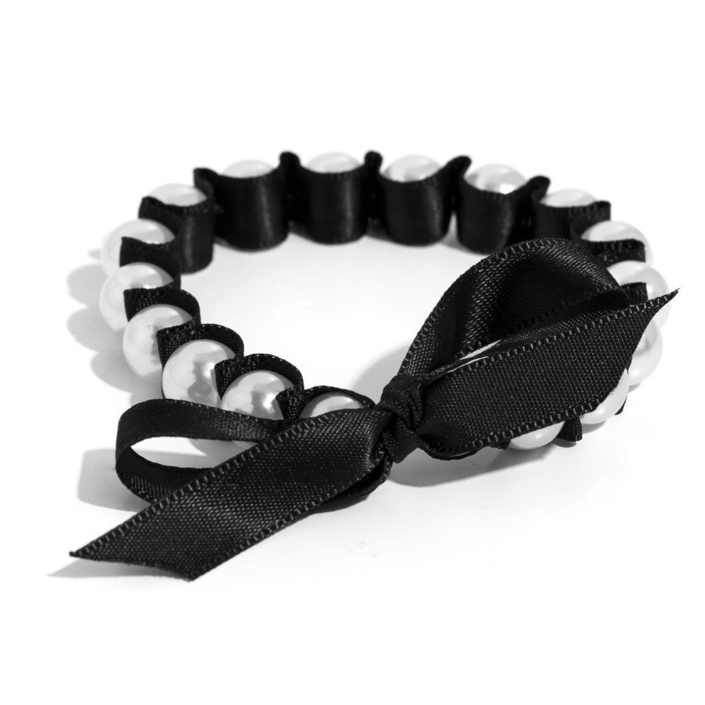 Paparazzi Black and White Bow Bracelet Ribbon Rarity Fashion Pearl Jewelry